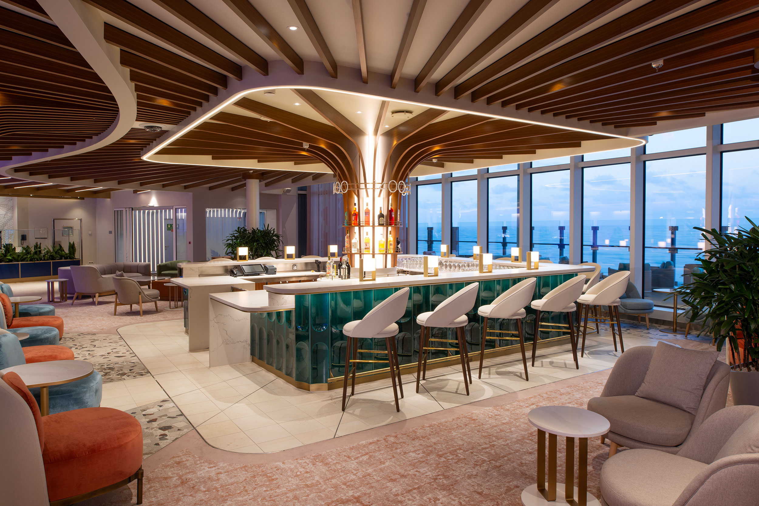 Enjoy a cocktail in The Lobby bar - the bar has a colourful mosaic canopy overhead after sunset