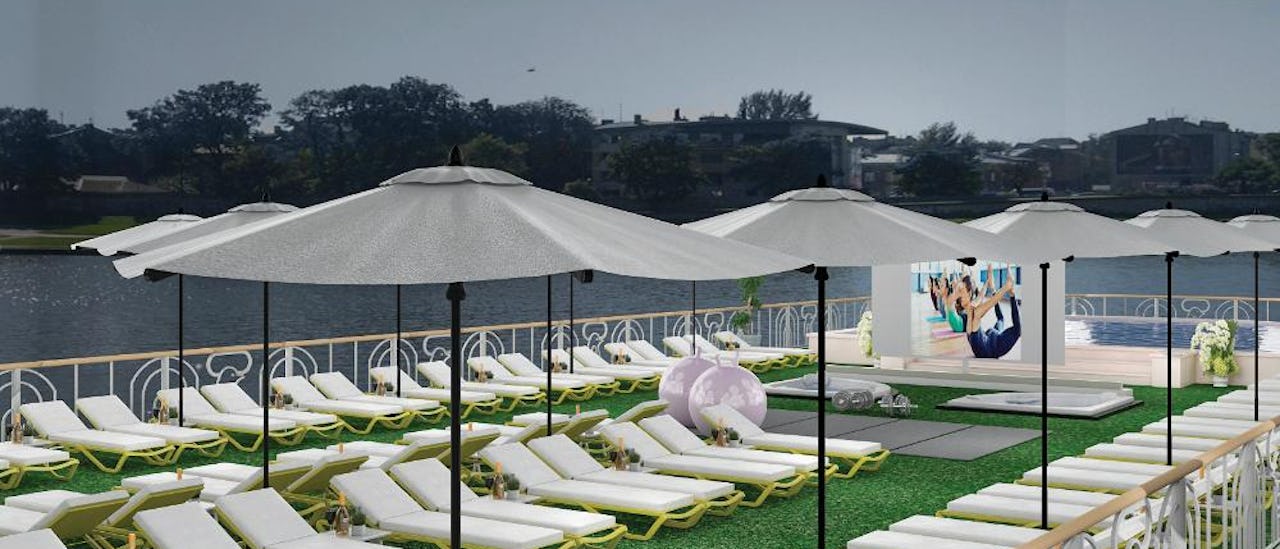 The sun deck has plenty of sun loungers for relaxing days