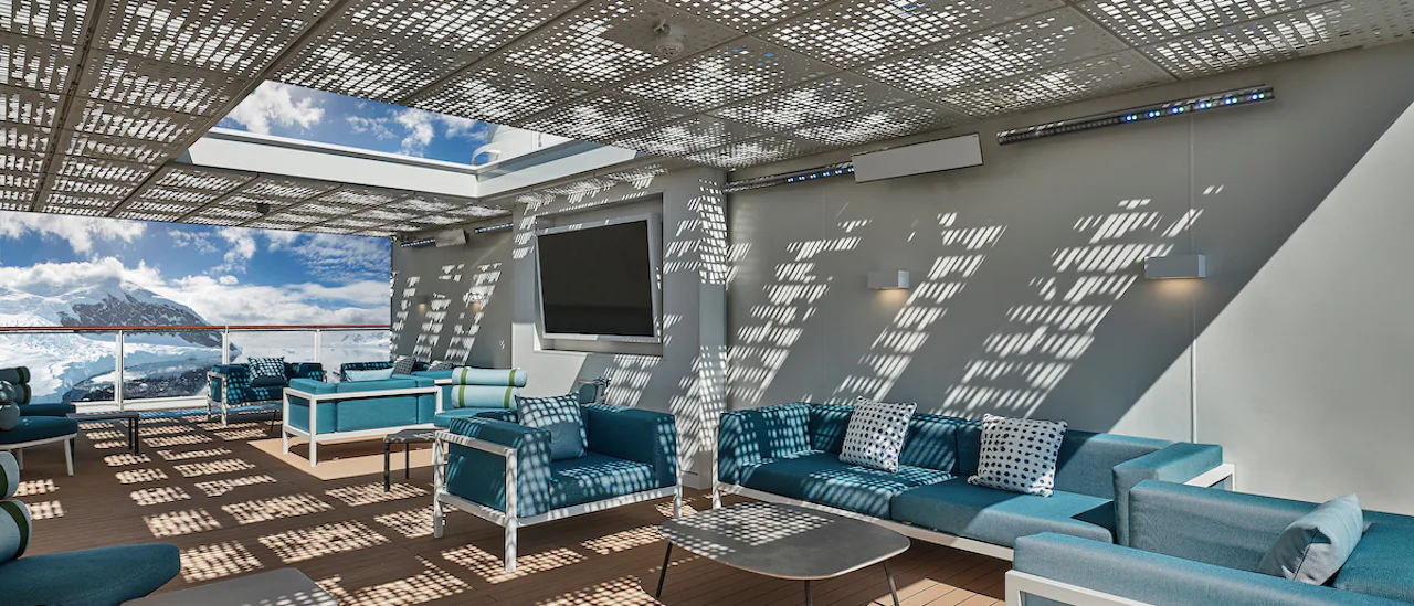 Comfortable outdoor lounge area at the Sun deck