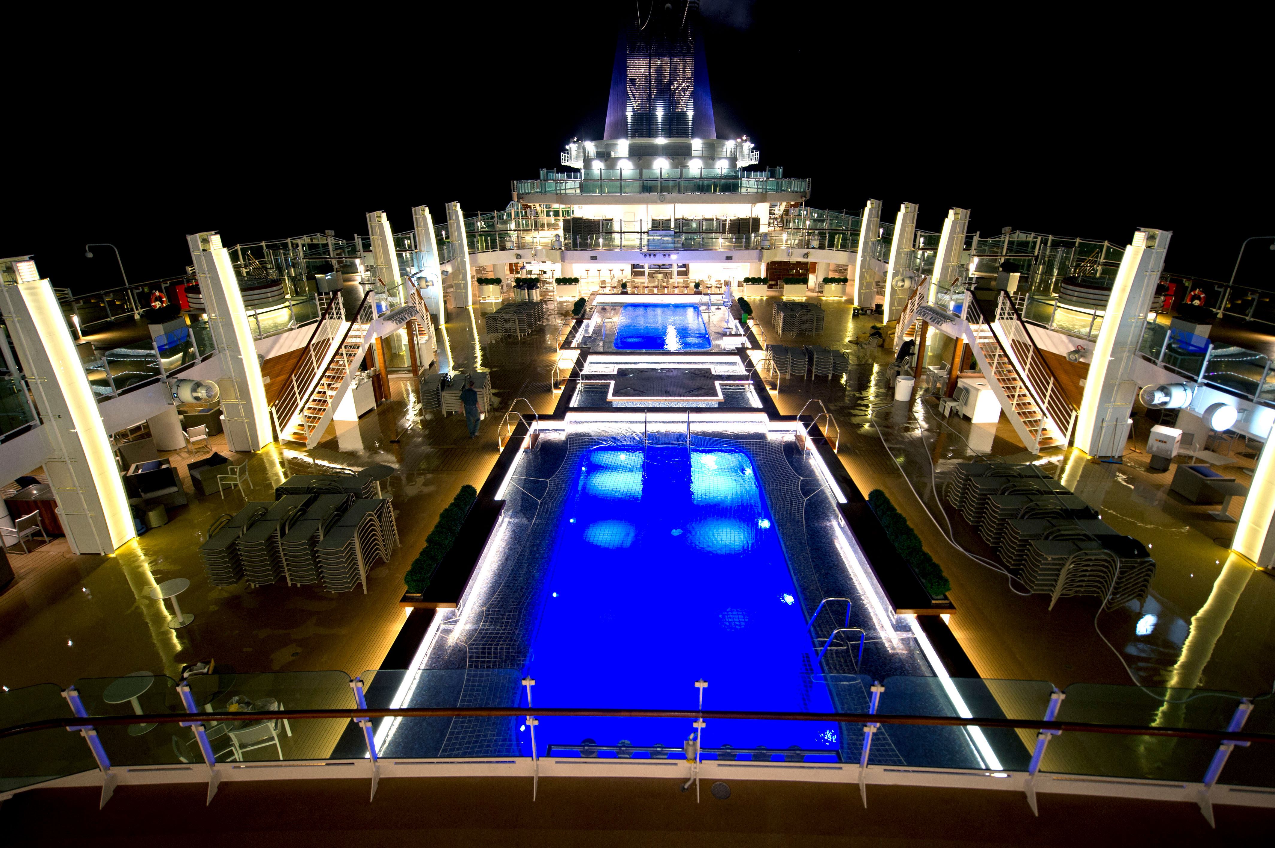 The pool deck under stars