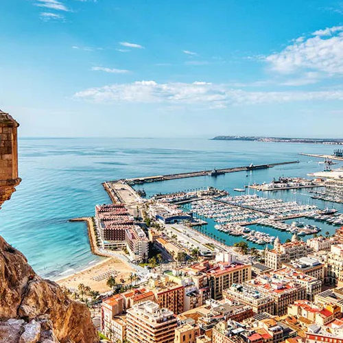 Santa Barbara Castle with Alicante Panorama Aerial View, Alicante, Spain