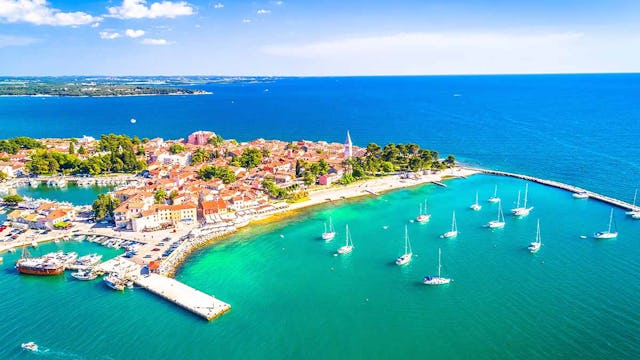 Novigrad Istarski historic Adriatic coastal town aerial view, Istra region of Croatia