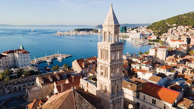 Aerial view of cityscape of Croatian city Split with Diocletian palace