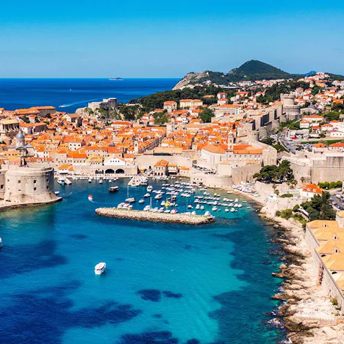 The aerial view of Dubrovnik, a city in southern Croatia fronting the Adriatic Sea, Europe. Old city center of famous town Dubrovnik, Croatia. Dubrovnik historic city of Croatia in Dalmatia.