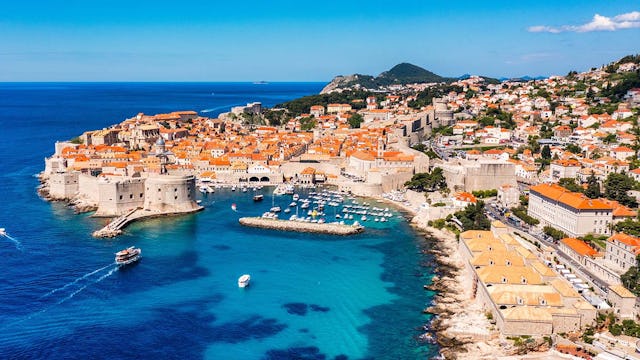 The aerial view of Dubrovnik, a city in southern Croatia fronting the Adriatic Sea, Europe. Old city center of famous town Dubrovnik, Croatia. Dubrovnik historic city of Croatia in Dalmatia.