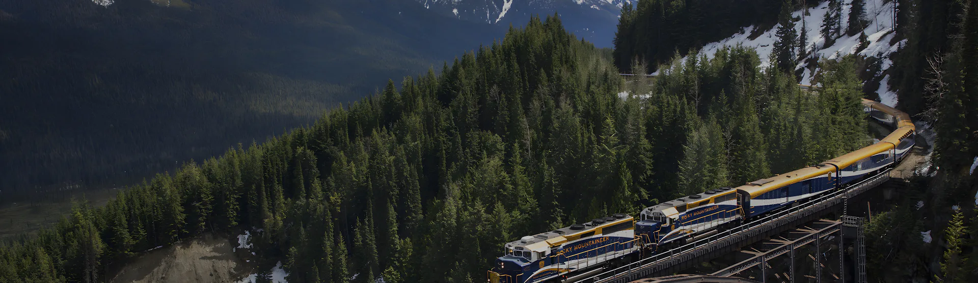 Rocky Mountaineer train riding through the Fraser Valley, British Columbia, Canada