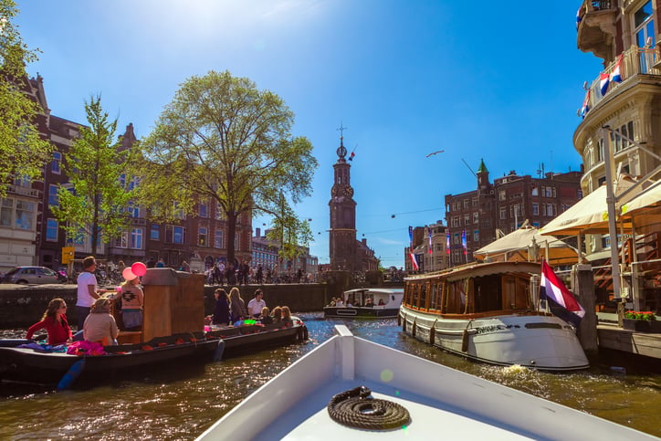 Typical canal in Amsterdam, Netherlands.