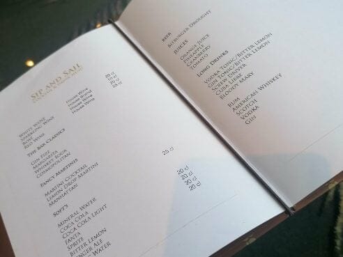 Sip and Sail cocktail menu